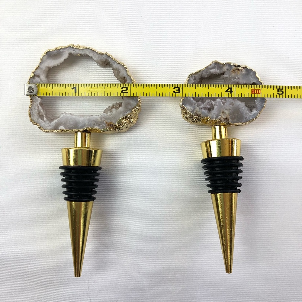 Clear Crystal Quartz Druzy Geode gold plated wine bottle stopper topper stone - Picture 12 of 13